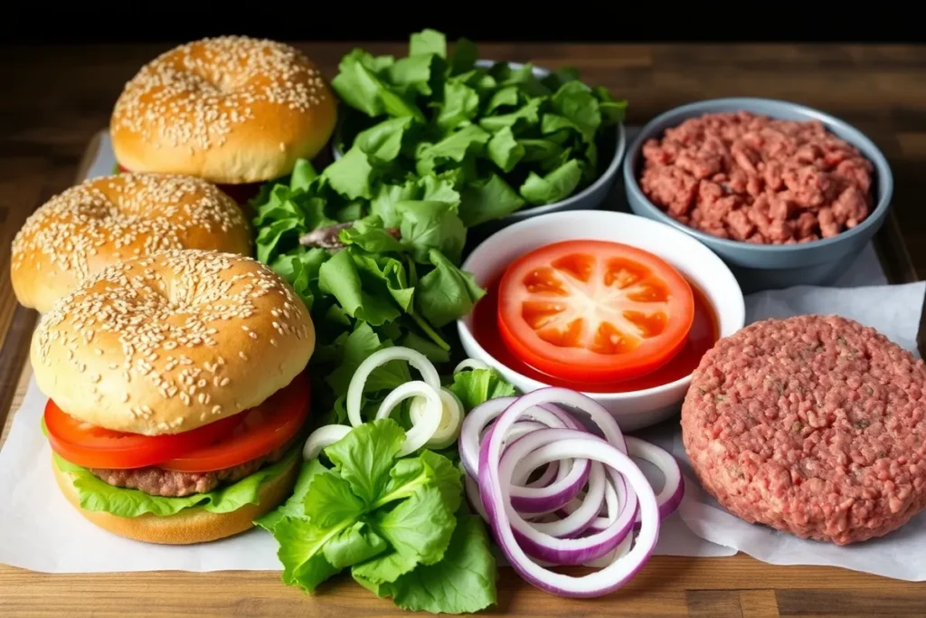 Ingredients for a healthy hamburger	