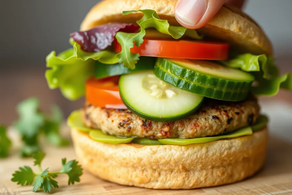Fresh vegetables as hamburger toppings	