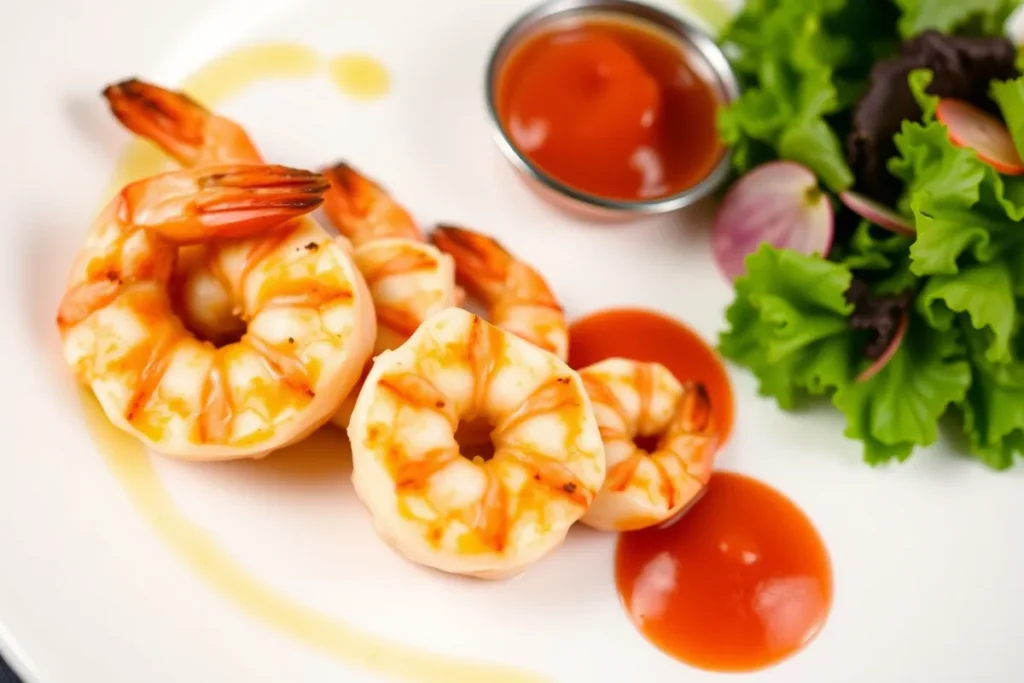 Grilled shrimp served with dipping sauces