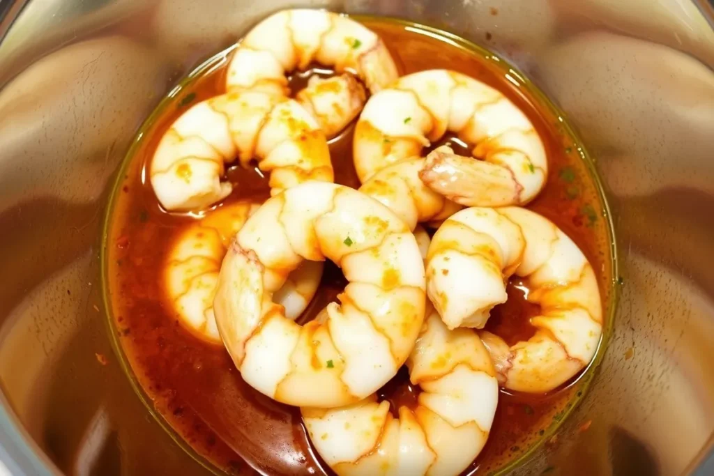 Shrimp marinating in spicy Cajun mix	