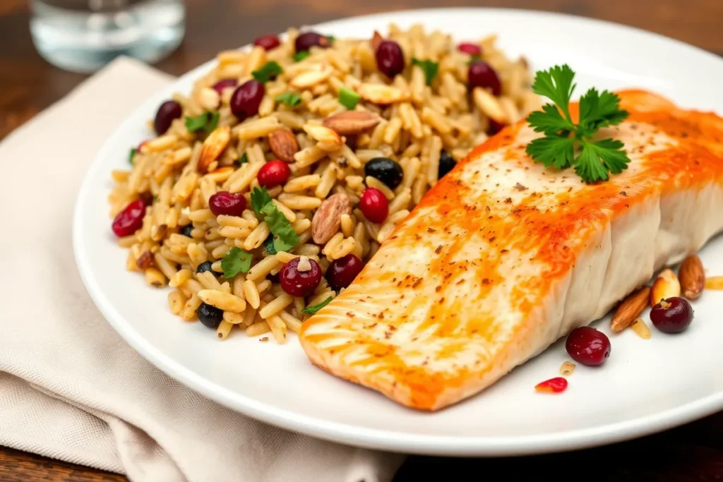 Wild rice pilaf with salmon	