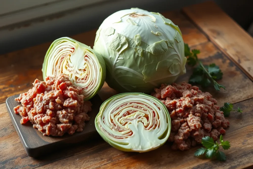 How many calories are in cabbage and ground beef
