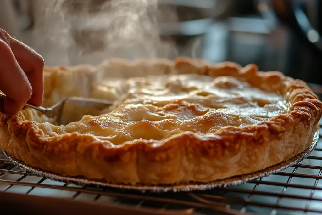 Golden-brown Pillsbury Chicken Pot Pie cooling after baking	