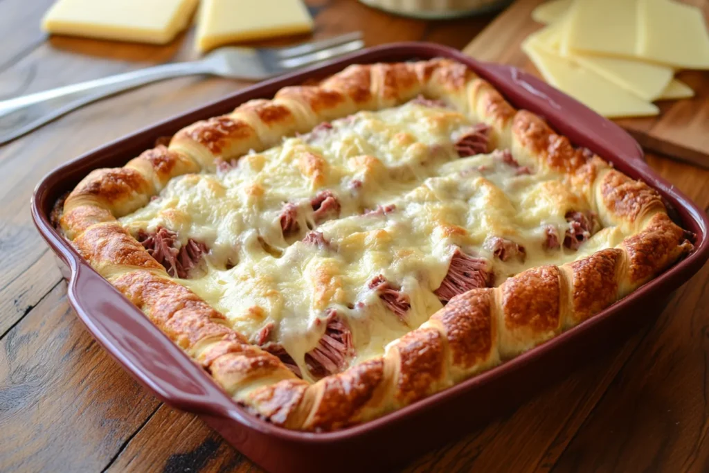 Golden Reuben Crescent Bake fresh out of the oven