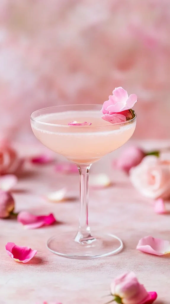 lychee rose martini with rose petals	