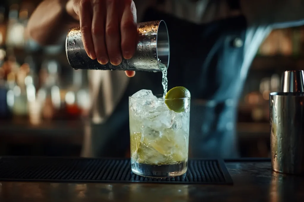 Bartender shaking a cocktail shaker	